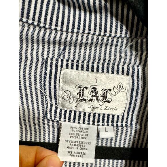 LAL Live A Little size Large Cotton blend, striped top with drawstring Jacket - Picture 2 of 6